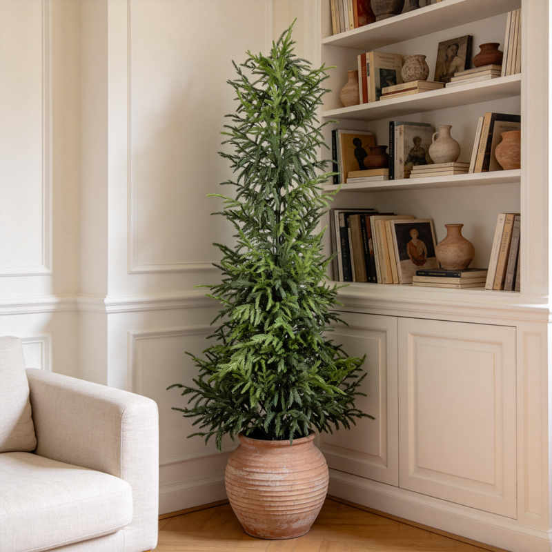 5' Artificial Real Touch Pine Tree with Black Plastic Pot, 1pc/set