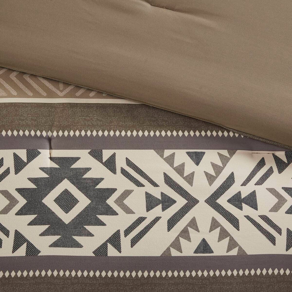 5 Piece Stripe Herringbone Comforter Set with Throw Pillows Brown Full/Queen Media 3