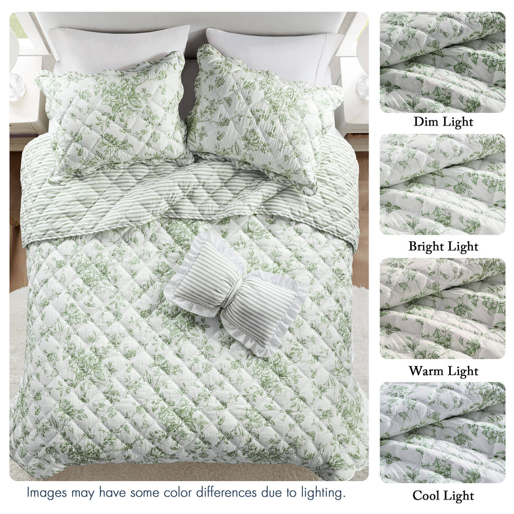 4 Pieces King  Quilt Set with Decorative Pillow,Green Media 4