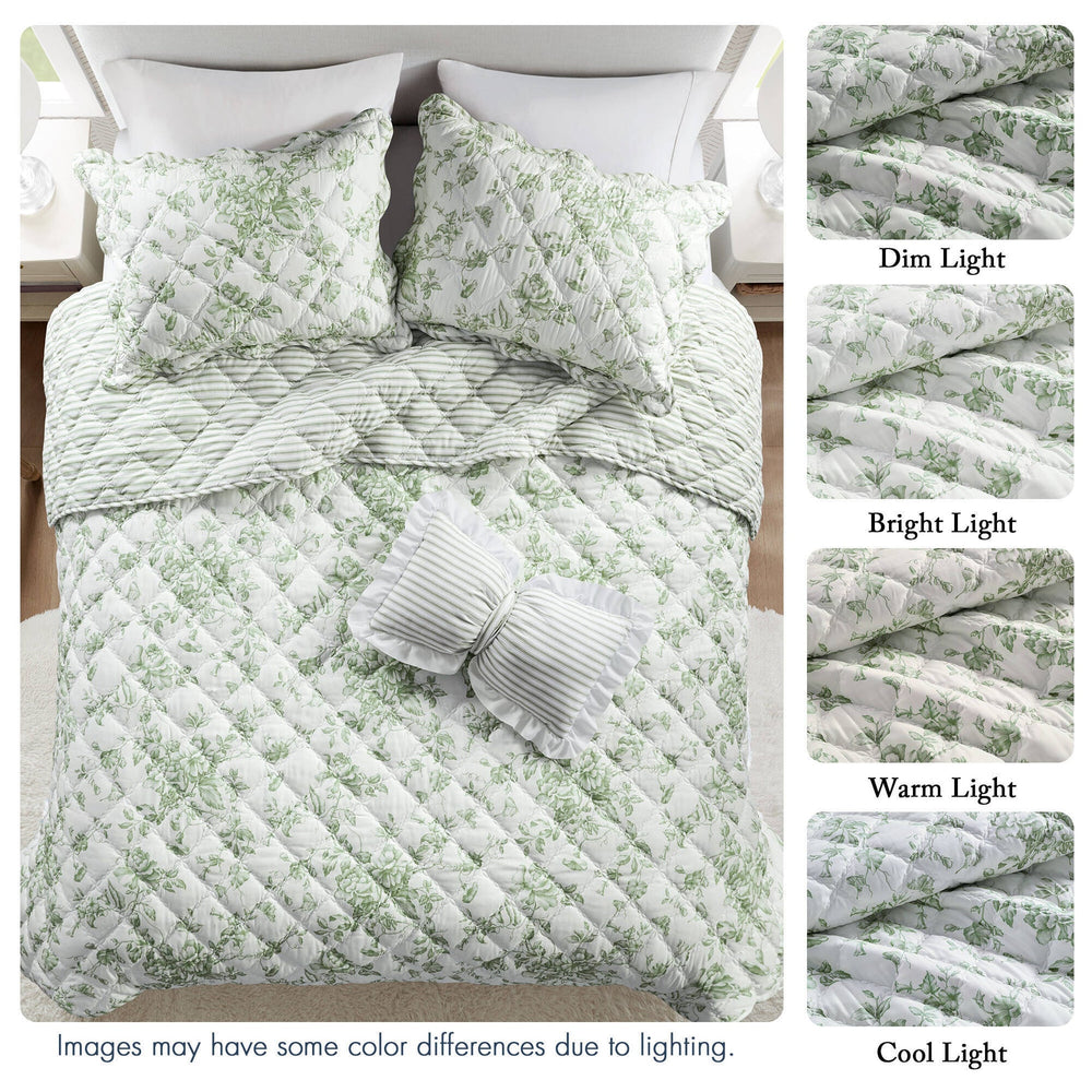 4 Pieces King  Quilt Set with Decorative Pillow,Green Media 4