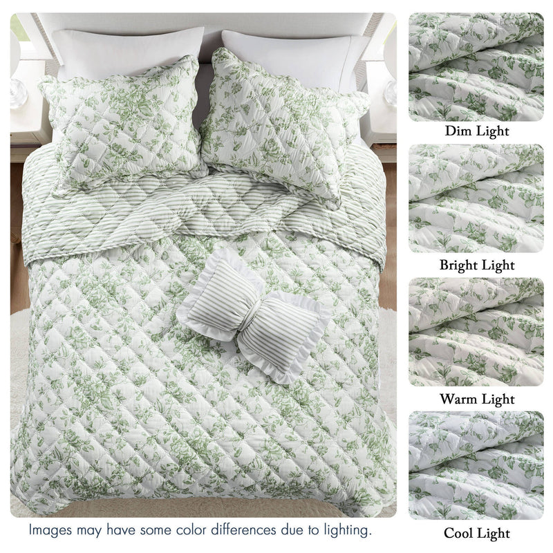 4 Pieces King  Quilt Set with Decorative Pillow,Green