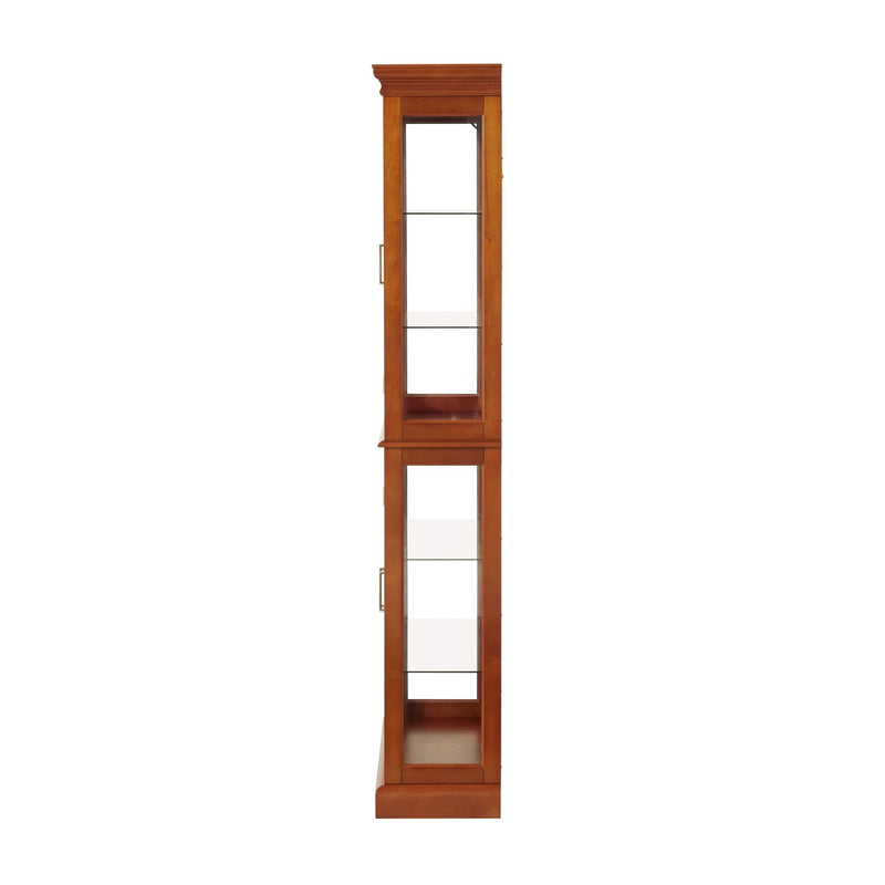 Glass Display Cabinet Tempered Glass Doors Walnut Finish Transitional