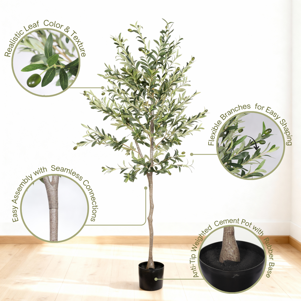 6FT Artificial Olive Tree in Black Plastic Pot, 1pc/set Media 4