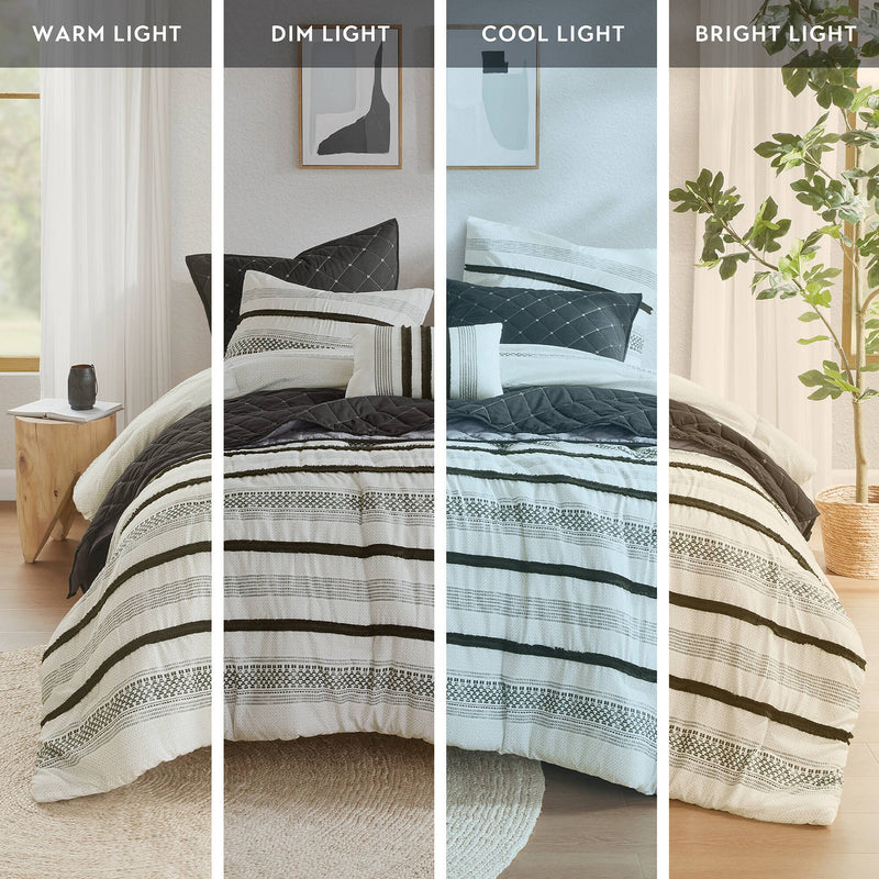 7 Piece Stripe Comforter and Quilt Set-Full/Queen