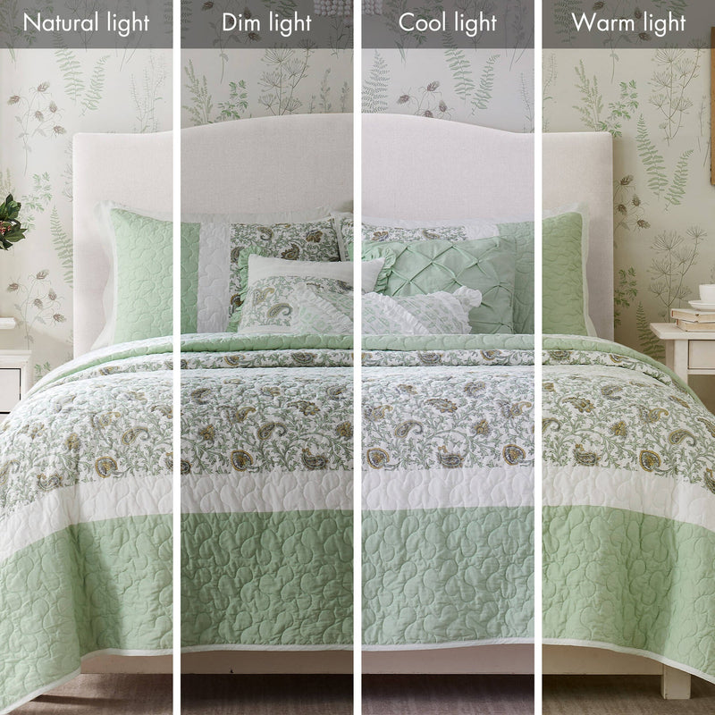 6 Piece Cotton Percale Quilt Set with Throw Pillows King/Cal King
