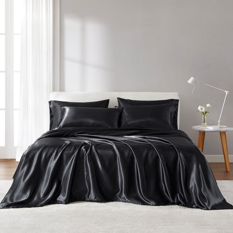 4 PCS Twin Luxury Sheet Set Black Media 1