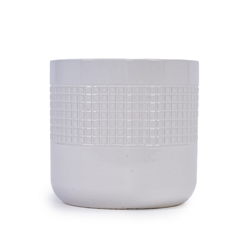 Handmade White Ceramic Planter Set of 3 (5.51' to 9.65'), Indoor & Outdoor Flower Pots for Succulents, Herbs by Window, Couchside - Breathable Textured Clay