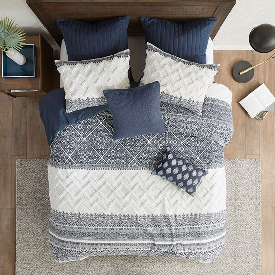 Full/Queen 3 Piece Cotton Duvet Cover Set with Chenille Tufting Media 4