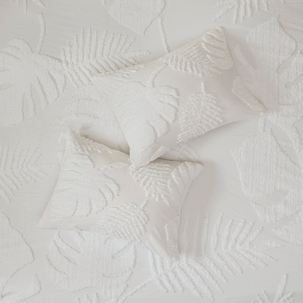 3 Piece Tufted Cotton Chenille Palm Comforter Set Off-White Full/Queen Media 9
