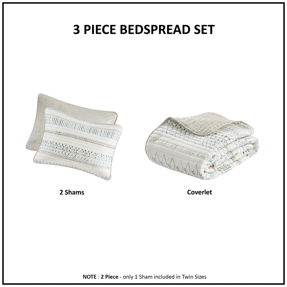3 Piece   Seersucker Quilt Set Taupe/Blue Full/Queen Media 7