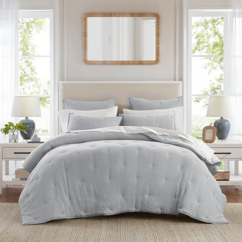 3-Piece Full/Queen Cotton  Embroidered Quilt Set,Blue