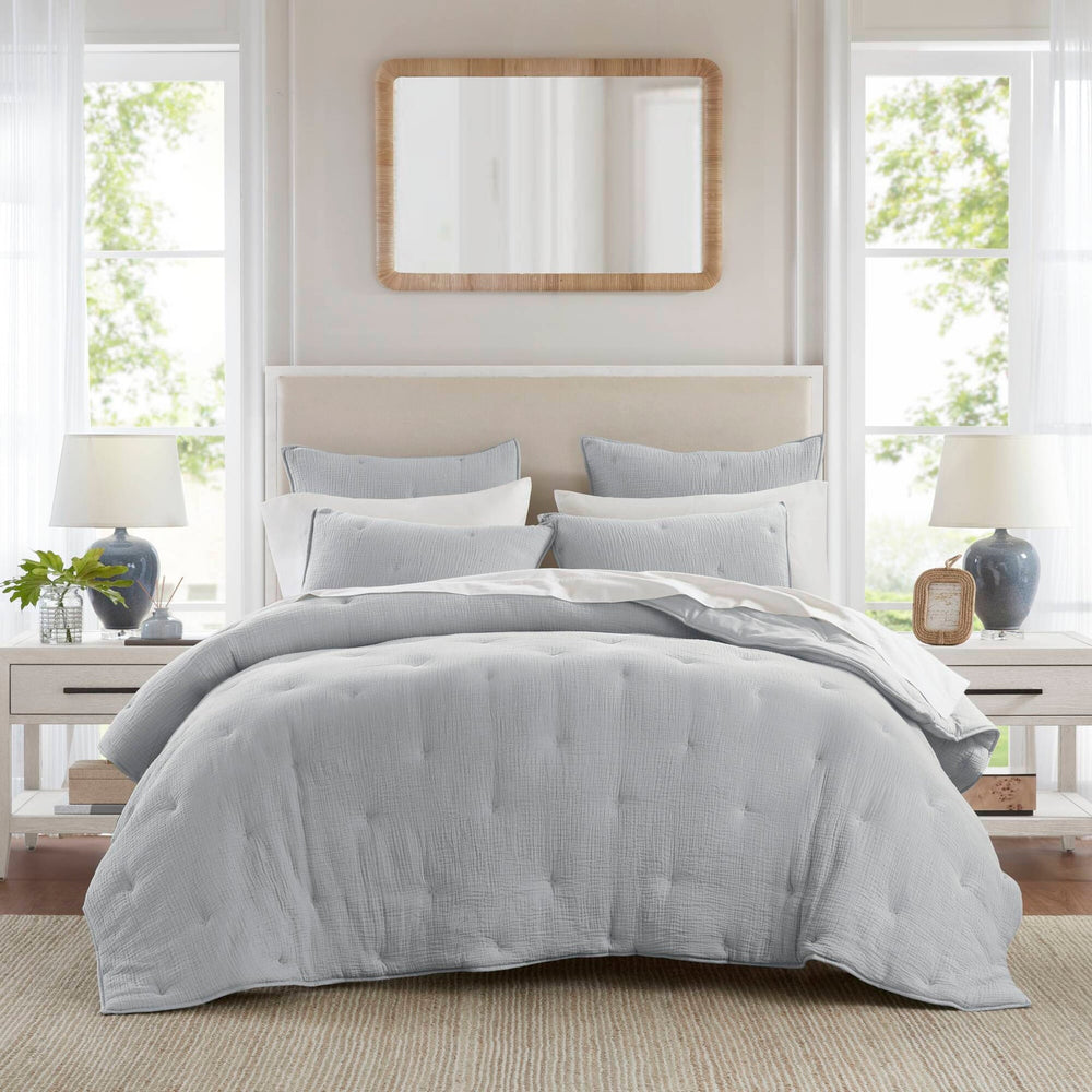 3-Piece King Cotton  Embroidered Quilt Set,Blue Media 1