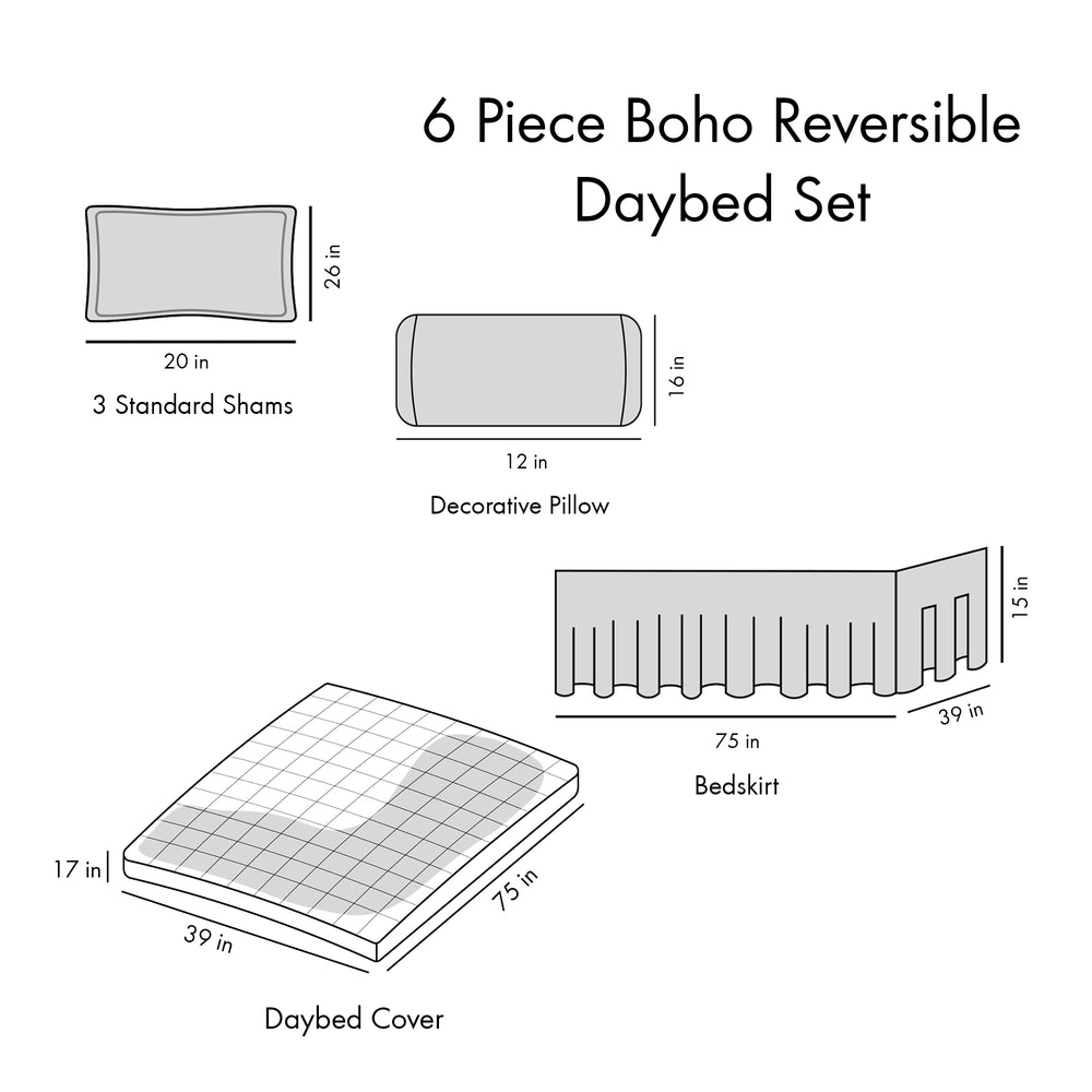 Daybed 6 Piece Boho Reversible Daybed Set Media 12