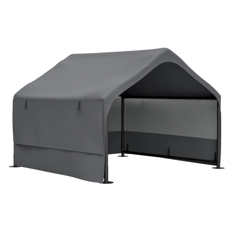 Extra Large Outdoor Dog House Tent with 3-Sided Mesh Windows, Breathable Sun Rain Cover Pet Shelter with Canopy and Ground Stakes for Dogs, Cats, Livestock – 4' x 4' x 3.3', Gray