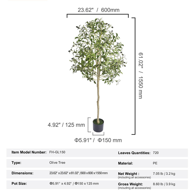 Artificial Olive Tree, 5 FT Tall Faux Plant, Secure PE Material & Anti-Tip Tilt Protection Low-Maintenance Plant, Lifelike Green Fake Potted Tree for Home Office Warehouse Decor Indoor Outdoor