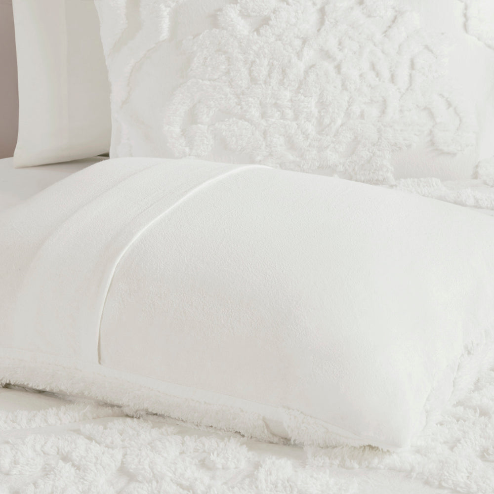 3 Piece Tufted Cotton Chenille Damask Comforter Set Off-White Full/Queen Media 4