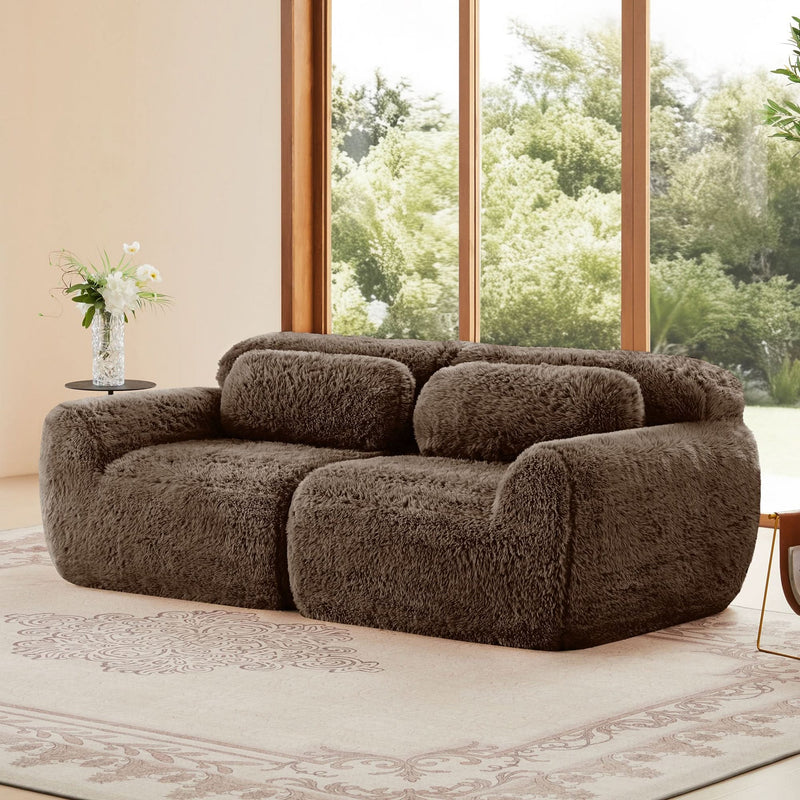 2 Seater Modular Sofa Plush Fabric Ergonomic Design Living Room Couch Chocolate Includes Pillows