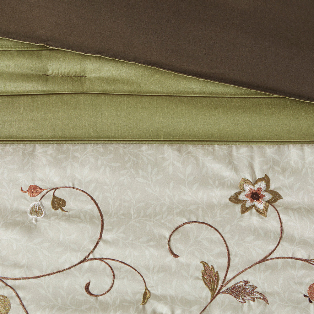 Embroidered 7 Piece Comforter Set Green Cal King Media 12