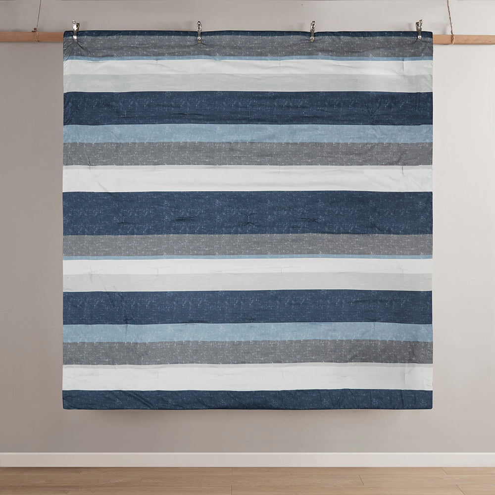 Stripe Comforter Set with Bed Sheets Blue/Grey Queen Media 7