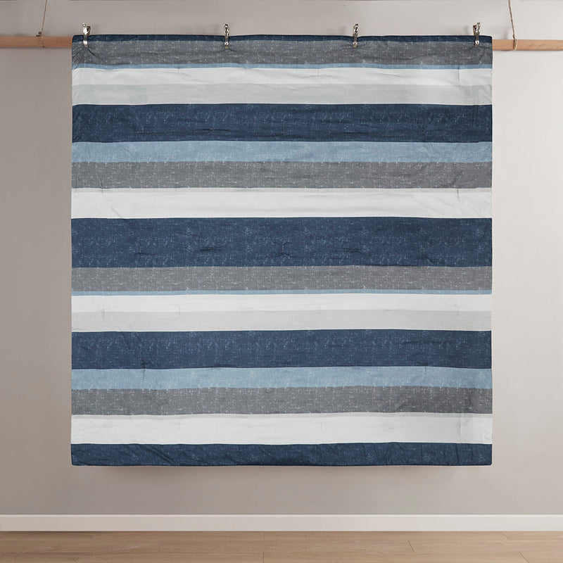 Stripe Comforter Set with Bed Sheets Blue/Grey Cal King