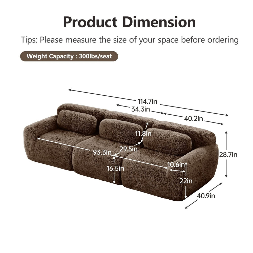 Plush Fabric Sectional Sofa Chocolate Modular With Ottoman & Pillows Media 16