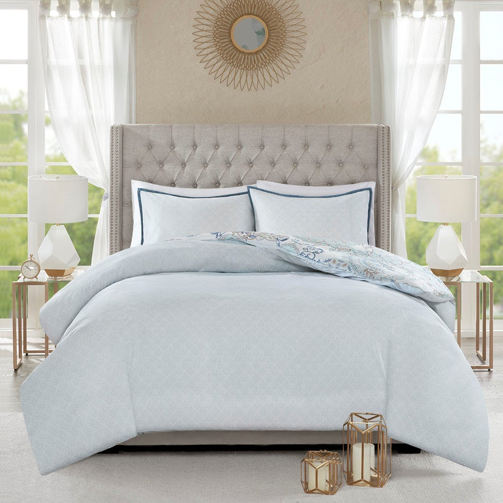 King/Cal King 3 Piece Cotton Floral Printed Reversible Duvet Cover Set Media 8