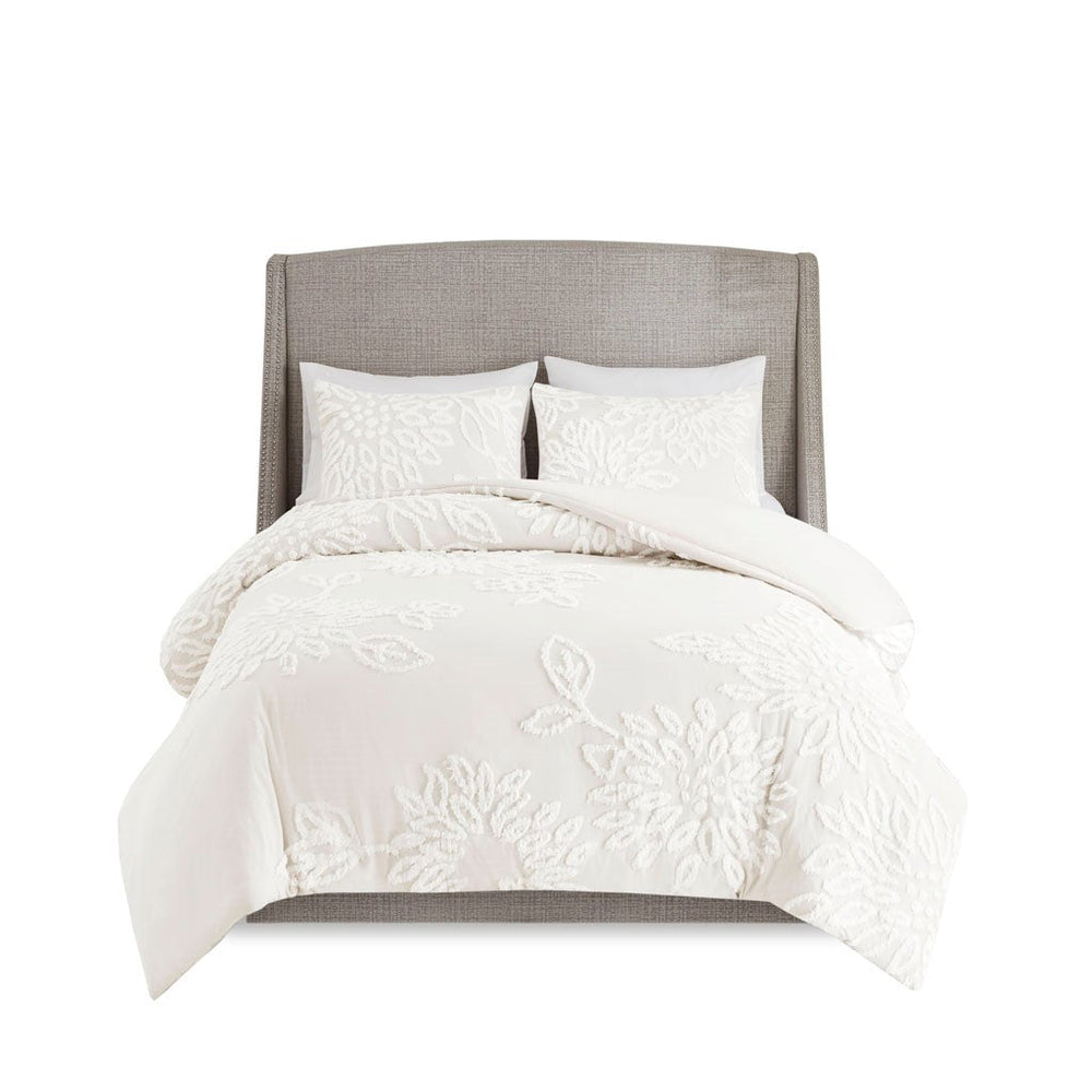 King/Cal King 3 Piece Tufted Cotton Chenille Floral Duvet Cover Set Media 4
