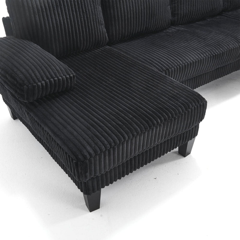 U Shaped Sofa Wood Frame Oversized Four-Seater Living Room Black Upholstery