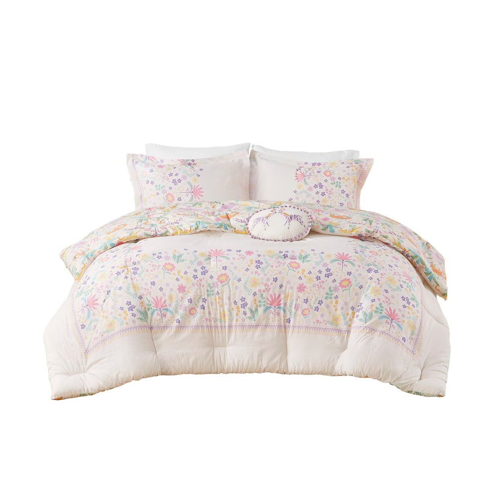 3 PCS Twin Floral Reversible Cotton Comforter Set with Throw Pillow Purple Media 7
