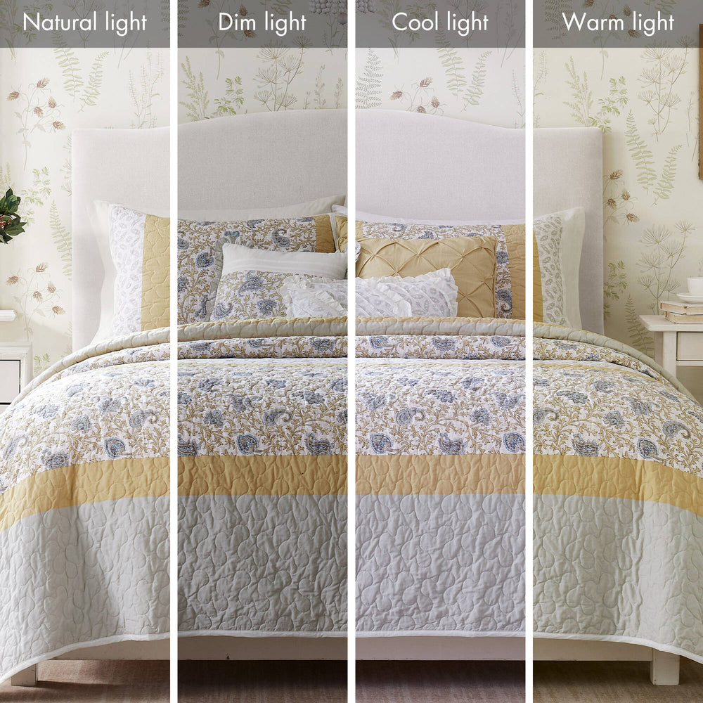 6 Piece Cotton Percale Quilt Set with Throw Pillows Yellow King/Cal King Media 13
