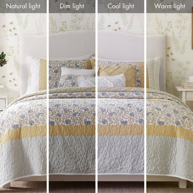 6 Piece Cotton Percale Quilt Set with Throw Pillows Yellow King/Cal King