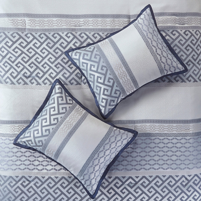 7 Piece Jacquard Comforter Set Navy Queen
