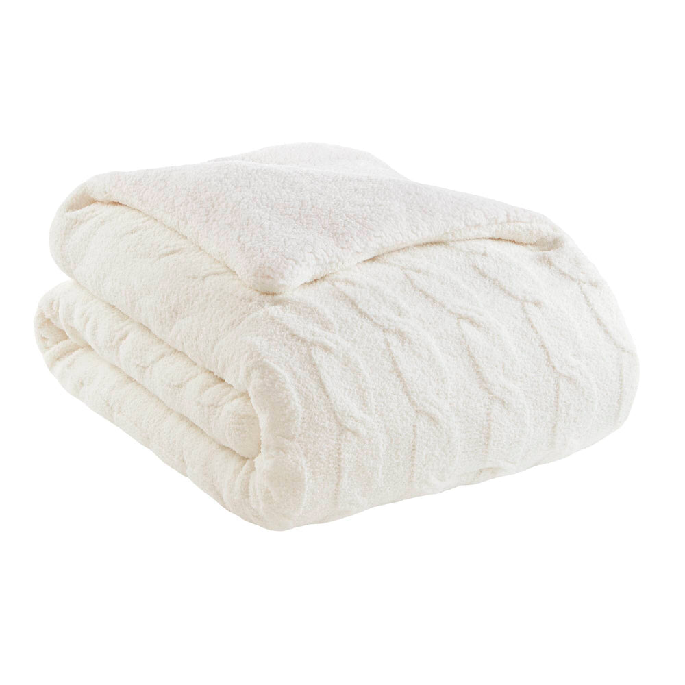 3 Pieces Full/Queen Cable Knit Chenille Comforter Set,Ivory Media 7