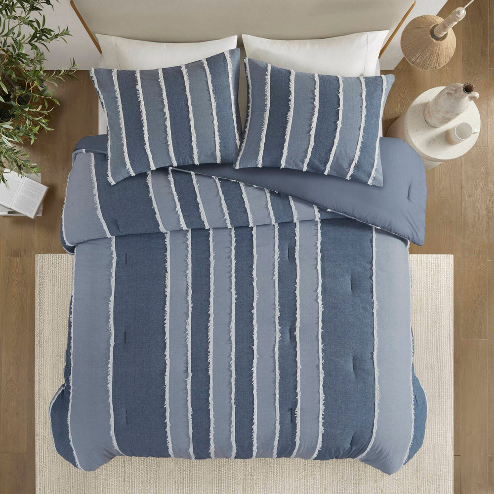 3 Pieces King/Cal King Striped Cotton Comforter Set,Blue Media 13