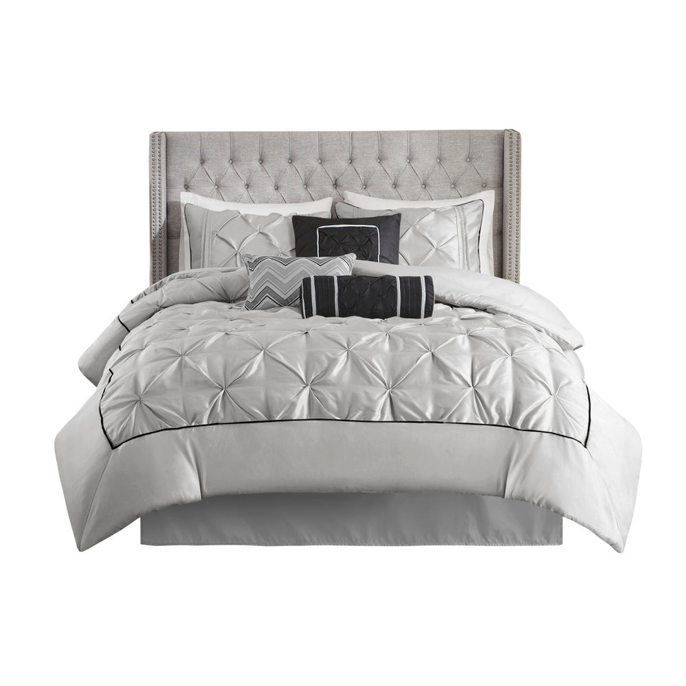 7 Piece Tufted Comforter Set Grey Full Media 7