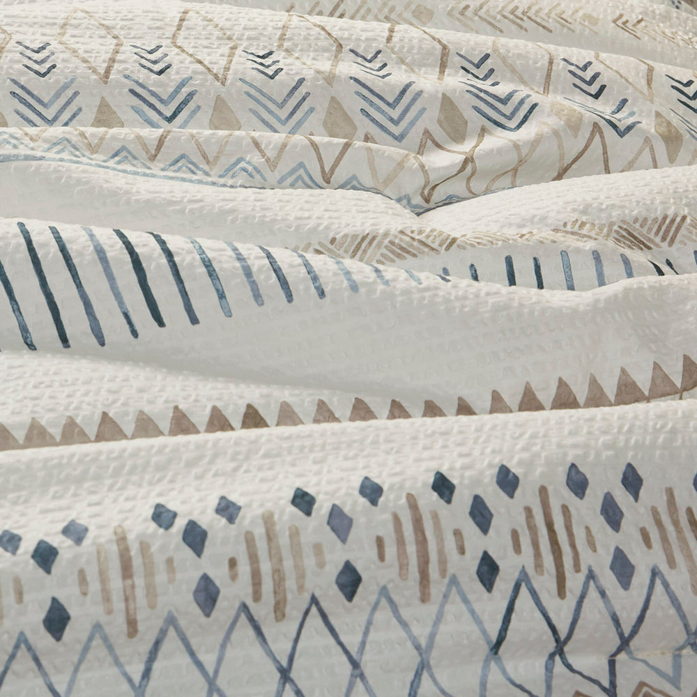 5 Piece Printed Seersucker Comforter Set with Throw Pillows Taupe/Blue Full/Queen Media 13
