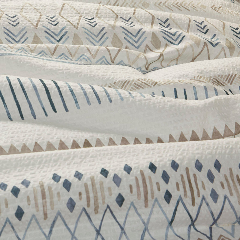 5 Piece Printed Seersucker Comforter Set with Throw Pillows Taupe/Blue Full/Queen