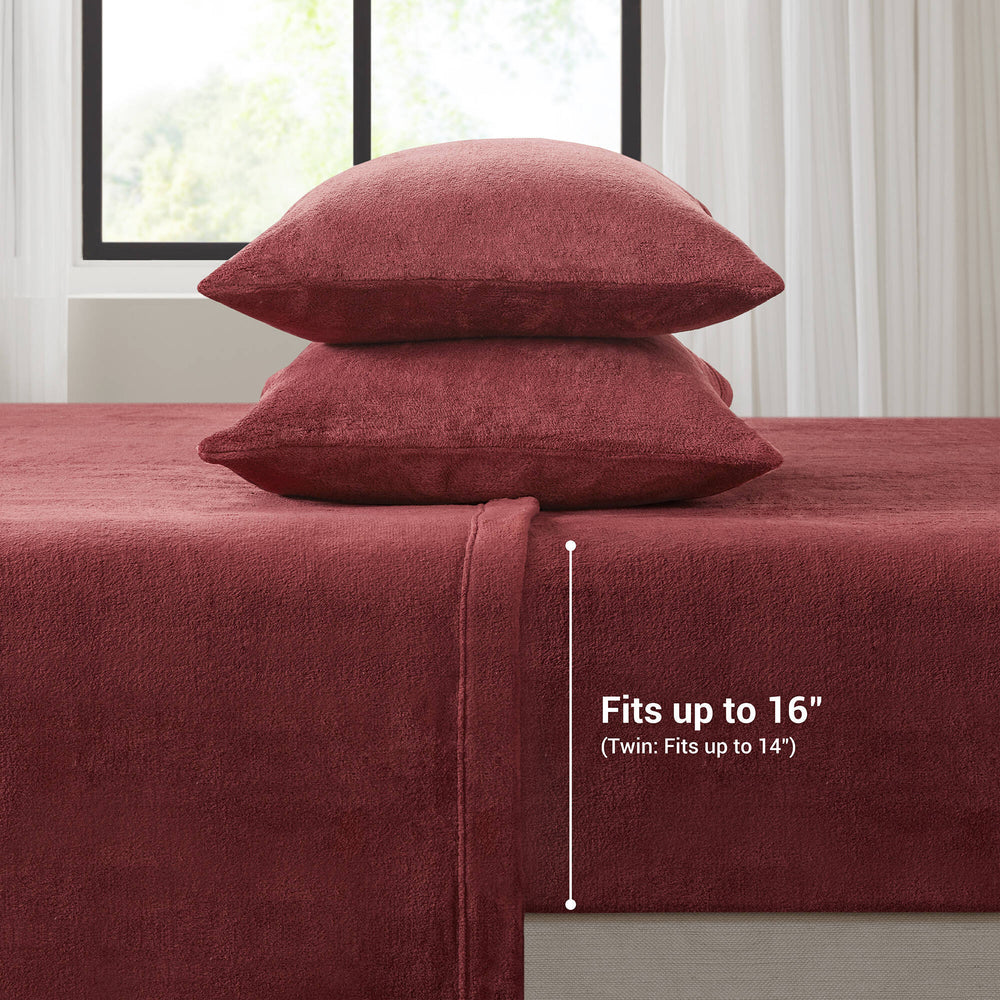4 PCS King Micro Plush Sheet Set Burgundy Media 4