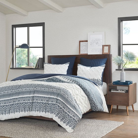 Full/Queen 3 Piece Cotton Duvet Cover Set with Chenille Tufting Media 1