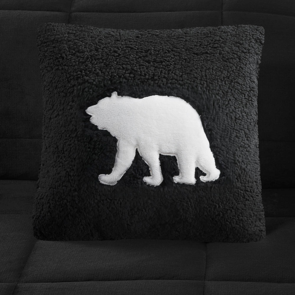 4-Piece King Plush to Sherpa Down Alternative Comforter Set,Black/Black Media 3
