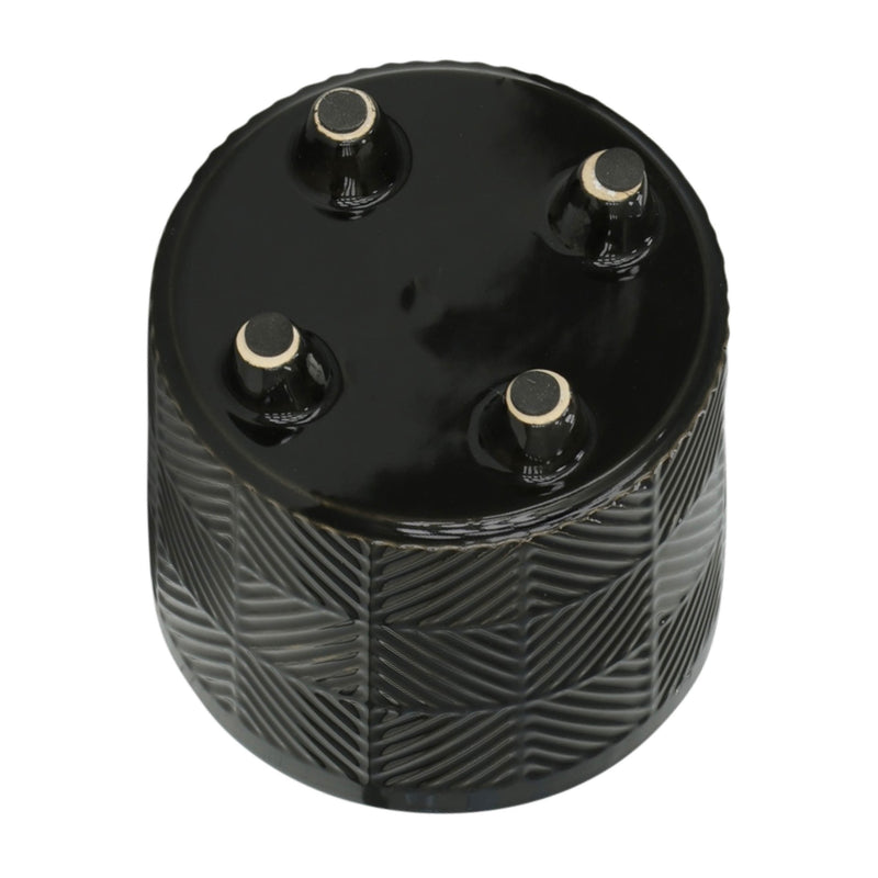 S/2 6/8' TEXTURED PLANTERS, SHINY BLACK