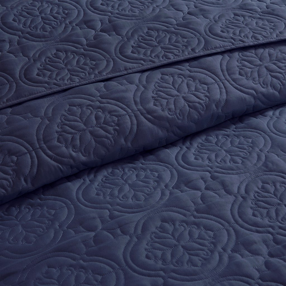 3 Piece Reversible Bedspread Set Navy King/Cal King Media 11