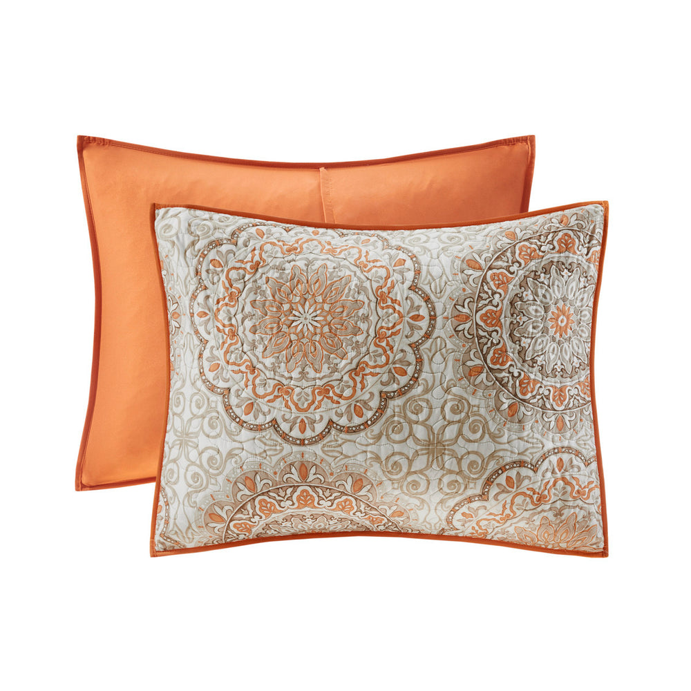 6 Piece Reversible Quilt Set with Throw Pillows Orange King/Cal King Media 7