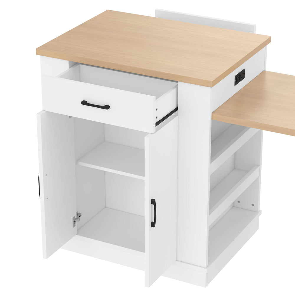 Extendable Island Console & Particle Board White Finish & Multi-Functional Storage Media 11