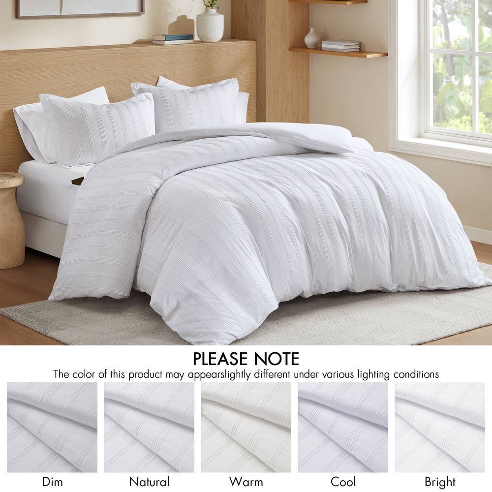 3-Piece Queen Woven Striped Duvet Set Media 3