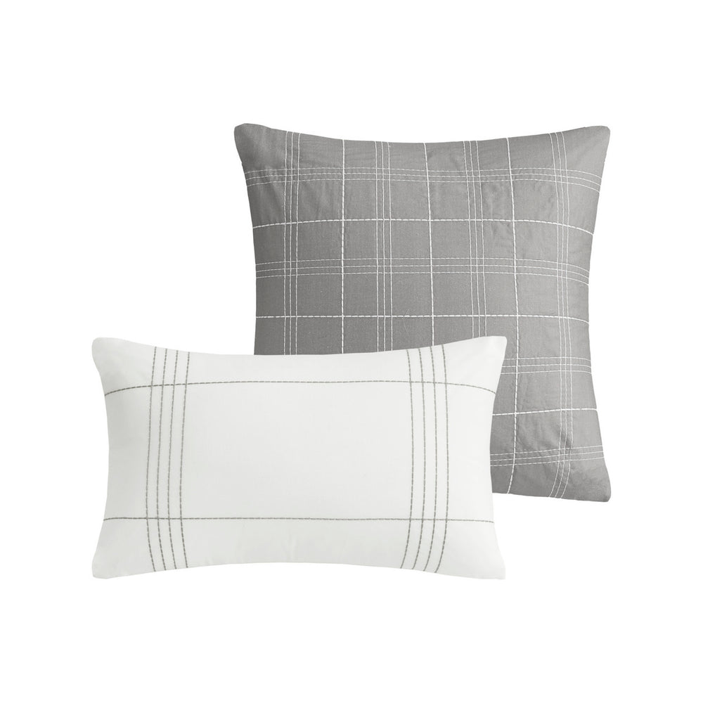 6 Piece Cotton Jacquard Oversized Comforter Set White/Grey Cal King Media 6