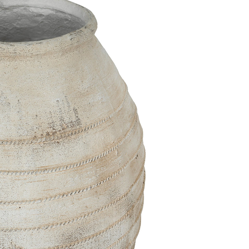 22.4x22.4x30.5' Large Magnesium Flower Pot with Weathered White Finish and Ridged Texture