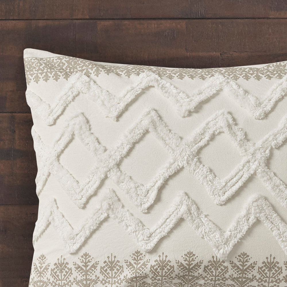 3 Piece Cotton Comforter Set with Chenille Tufting Taupe Full/Queen Media 14