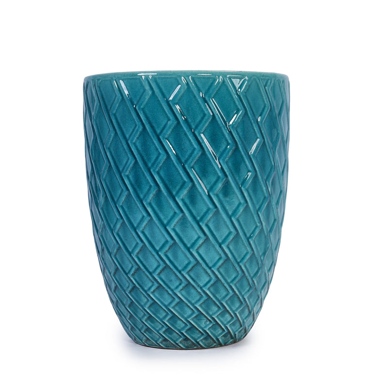 Ceramic Flowerpot, Modern Planter for Patio, Garden, Windowsill - Cyan