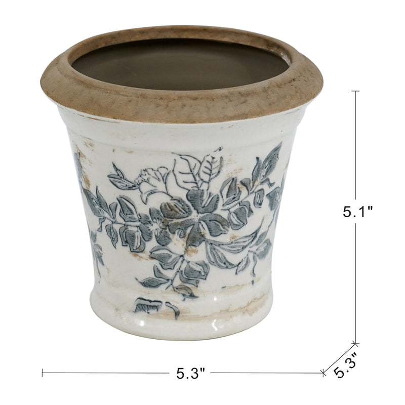 5.3x5.3x5.1' Ceramic Planter with Floral Pattern, Set of 4
